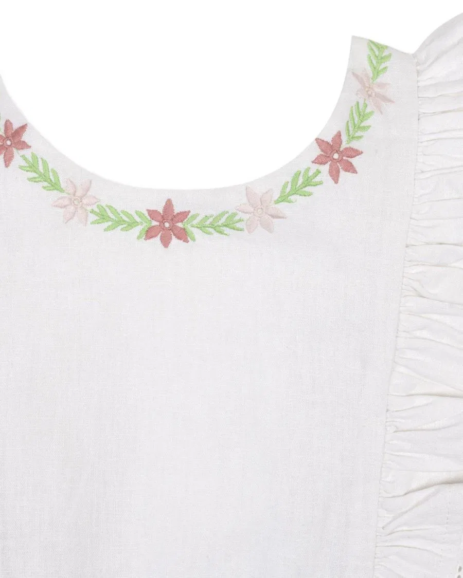 Платье-сарафан с рюшами и вышивкой, модель Ruffle Jumper Hope & Henry, White With Embroidery — фото 2