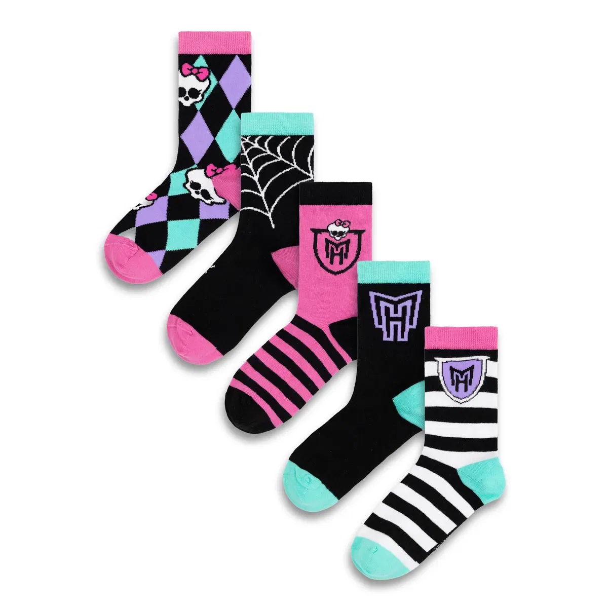 Детские носки с принтом Skulls and Stripes Monster High, Multi — фото 2
