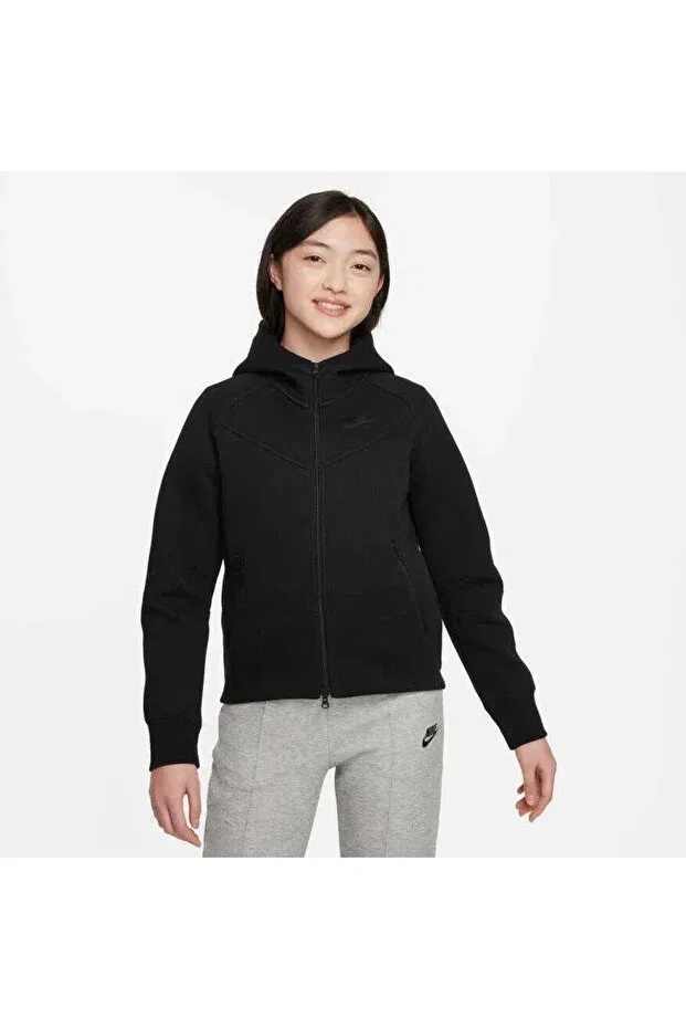 Детское худи для девочек с длинным рукавом Sportswear Tech Fleece Hoodie FZ LS Nike, Black