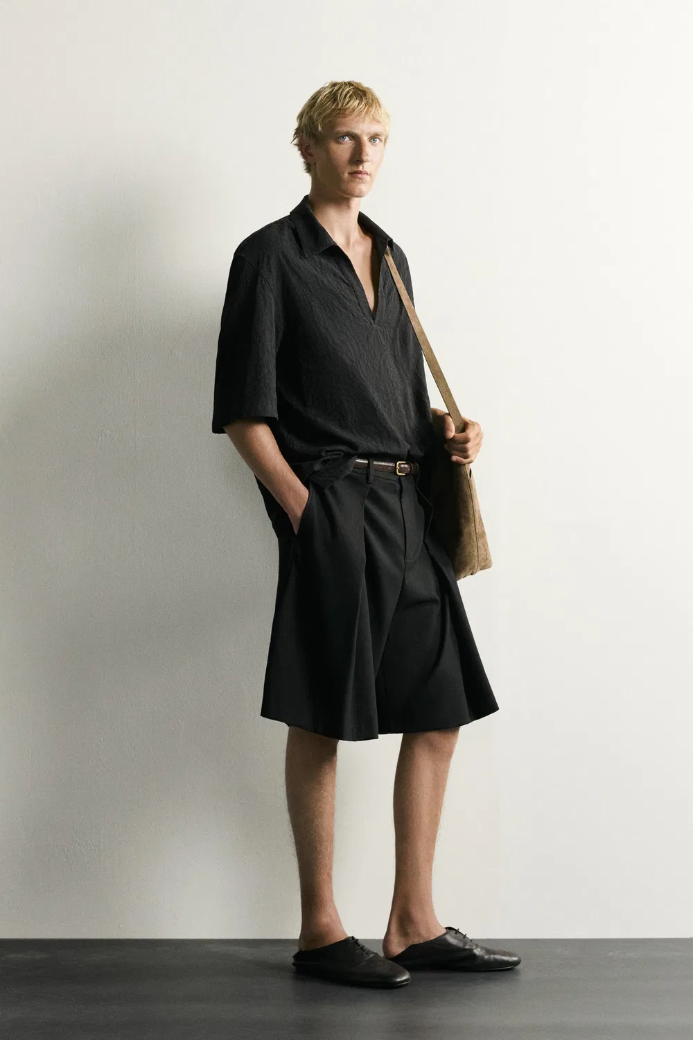 Поло свободного кроя из жаккарда ZARA, Black — фото 4