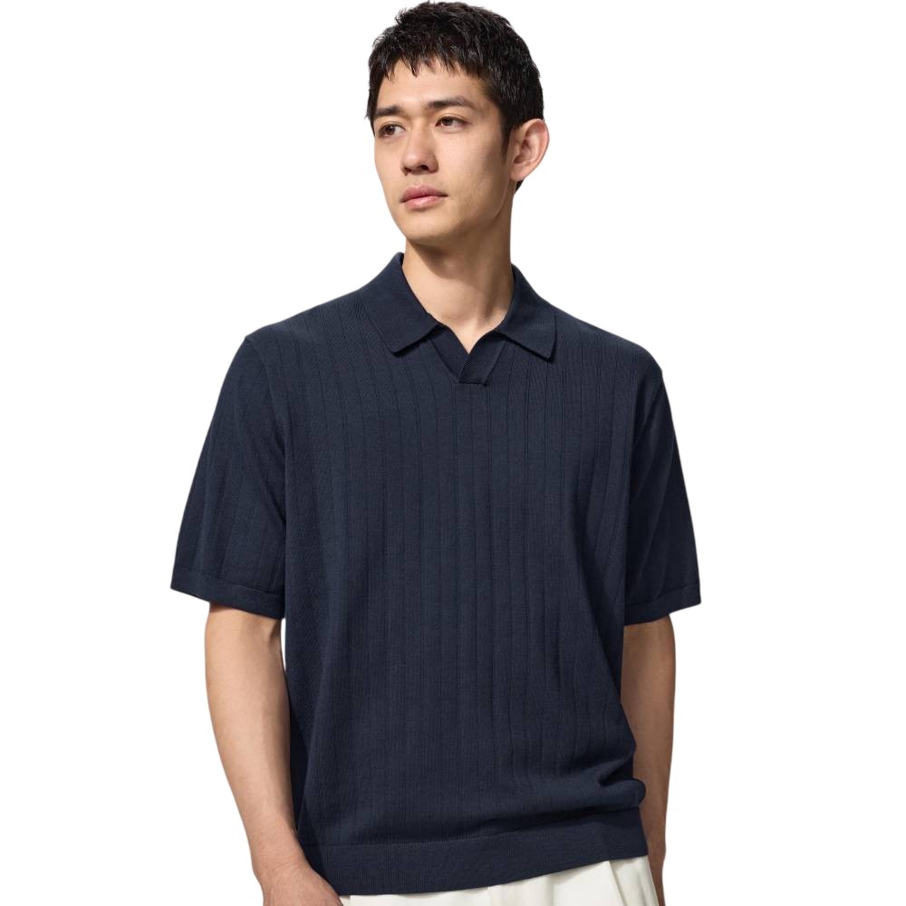 Поло Uniqlo Washable knit skipper sweater, 69 темно-синий