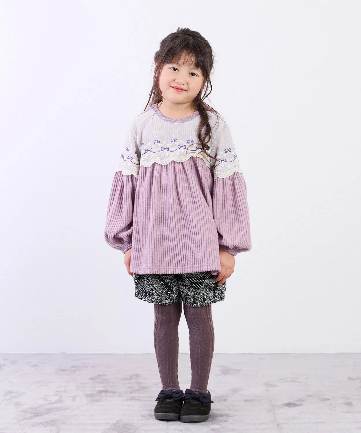Детская туника для девочек с длинным рукавомRibbon Embroidery Lace la poche biscuit, Lavender