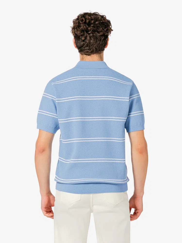 Футболка поло с открытым воротником и полосатой отделкой LACOSTE, Sky Blue — фото 3