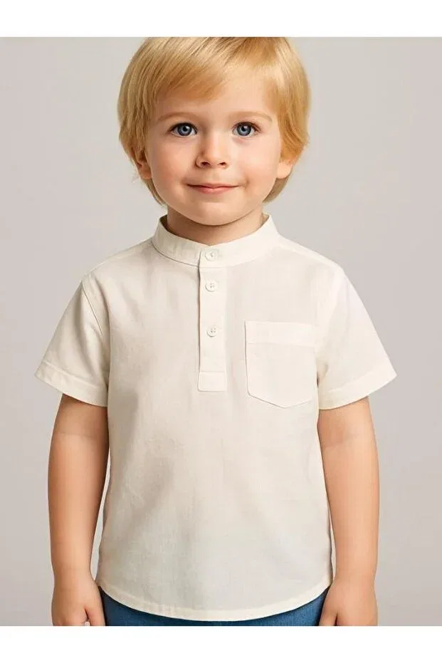Детская рубашка для мальчиков с коротким рукавом Zekids, Cream — фото 2