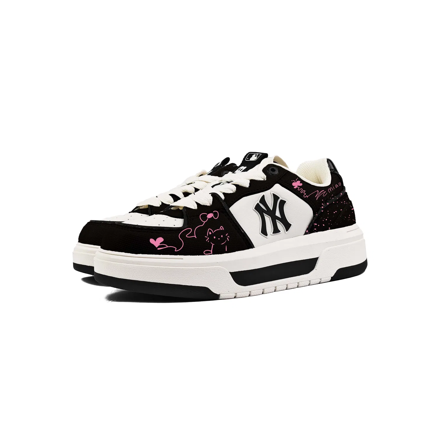Детские кроссовки-скейтборды с принтом Chunky Liner MLB, Black White Pink — фото 4