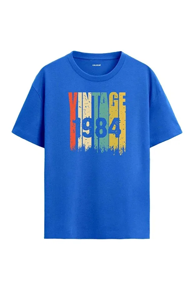 Детская футболка оверсайз с принтом 1984 vintage era oversize t-shirt Colermi, Blue