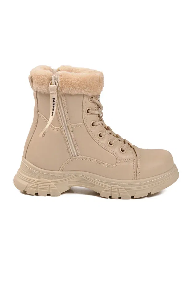 Детские ботинки для девочек на плоском ходу с мехом внутри Ayakmod, Beige