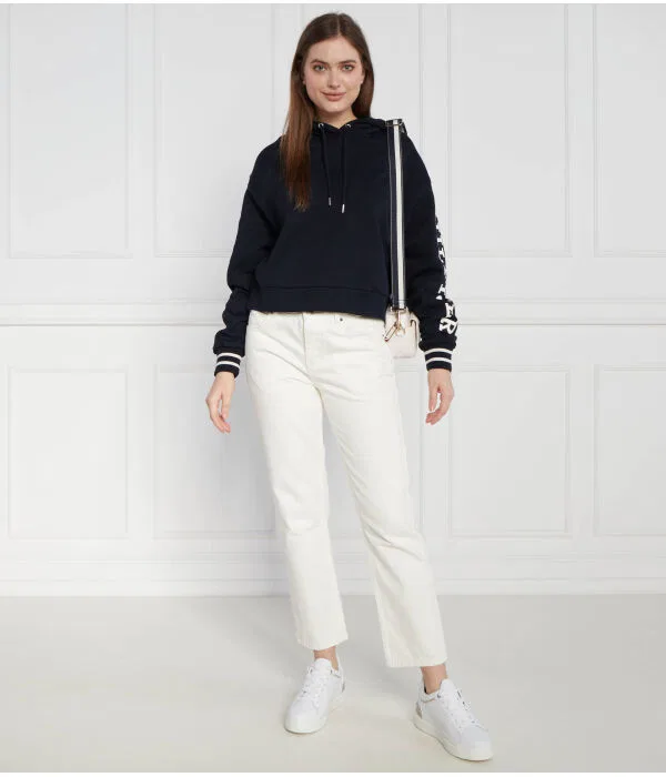 Женская укороченная кофта-худи свободного кроя Monotype Slv Crop Hoodie Tommy Hilfiger, Blu Marino — фото 2