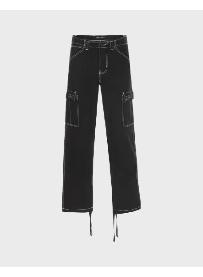 Брюки прямые с кулиркой на манжетах Zara, черный