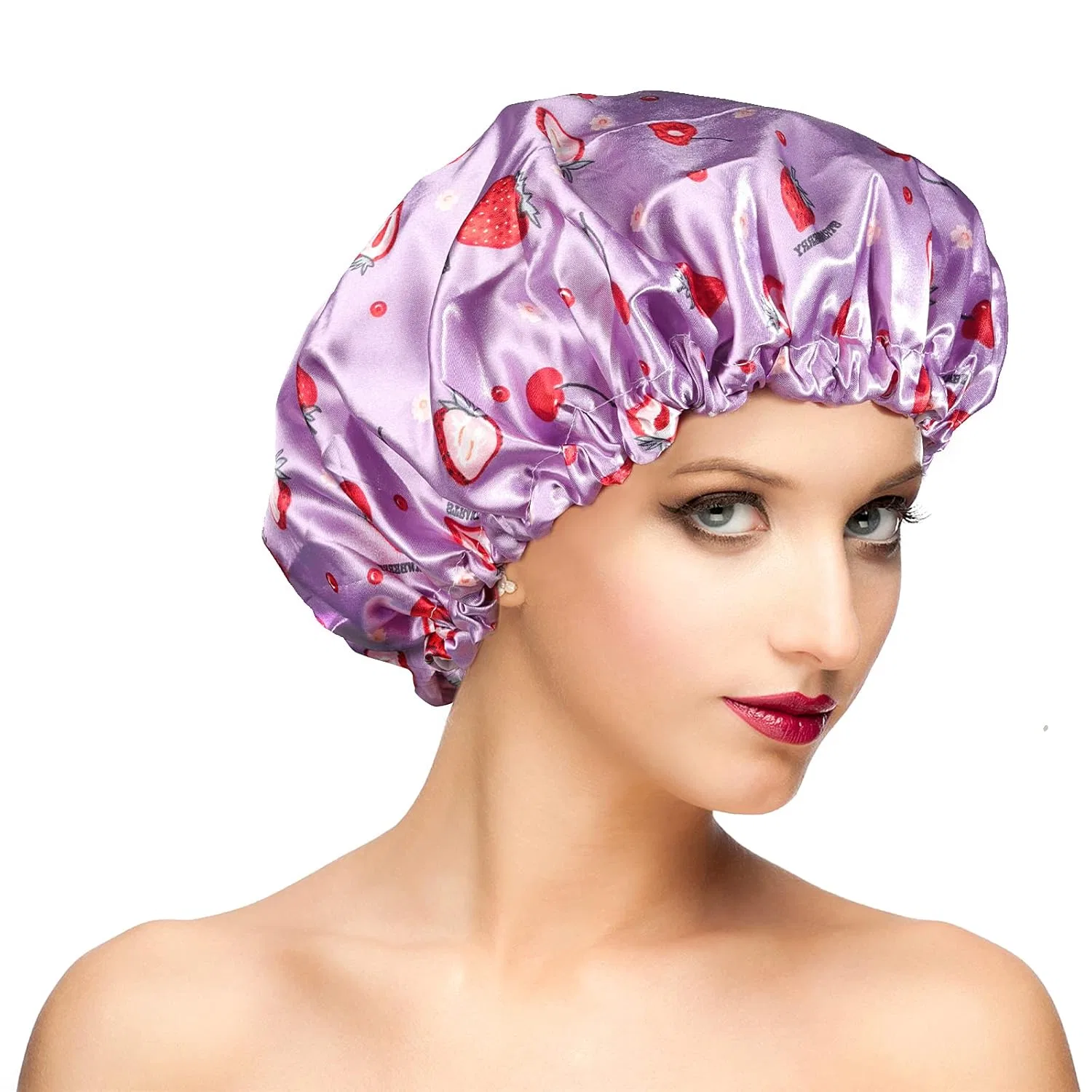 Шапочка для душа Extra Large Upgrade Double Waterproof Layers, Fishent, Purple Strawberry
