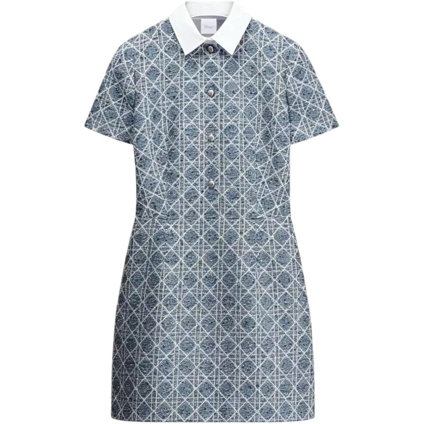 Платье с коротким рукавом, синее, DIOR, Blue