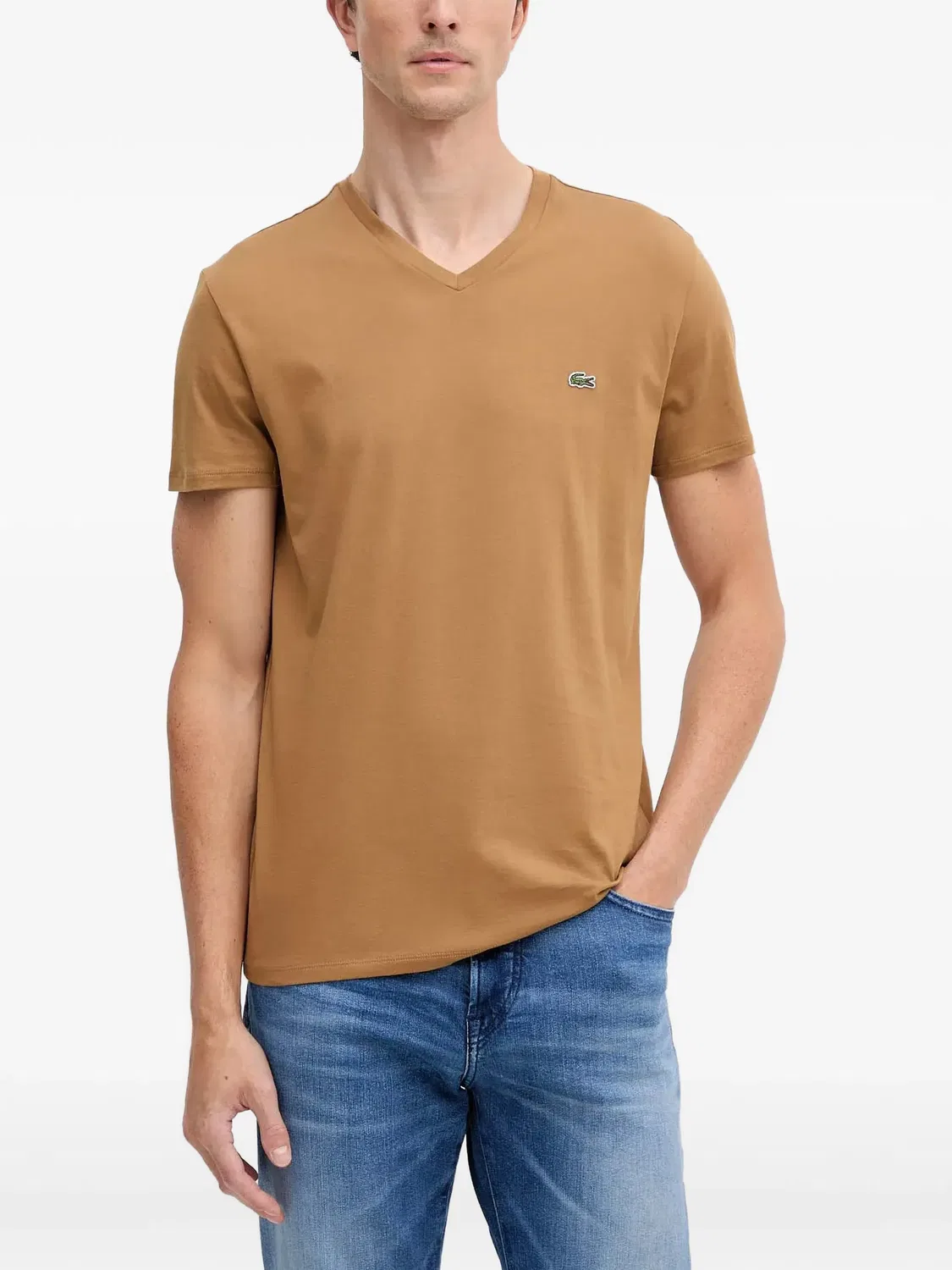 Футболка с V-образным вырезом из Pima хлопка Lacoste, коричневый