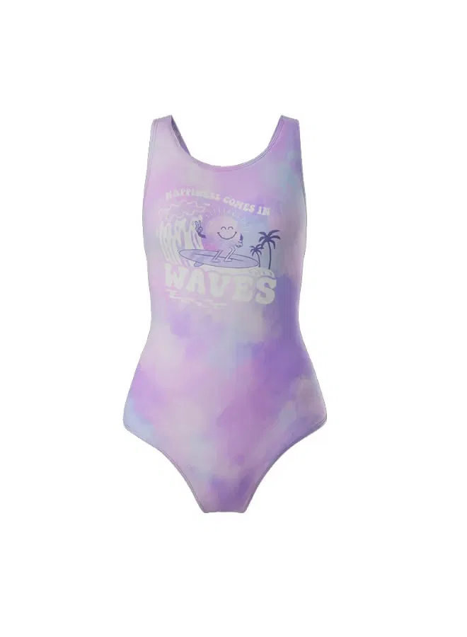 Купальник слитный с треугольным вырезом для девочек New Summer Waves Mizuno, фиолетовый — фото 4