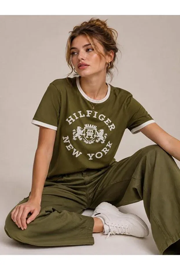 Женская футболка хлопковая с коротким рукавом Tommy Hilfiger, Green — фото 3