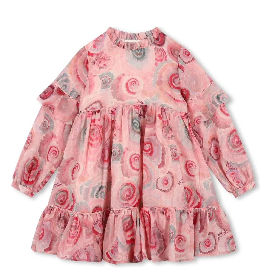 Платье шерстяное с воланами и спиральным принтом Chloe Kids Chloé, Pink Green