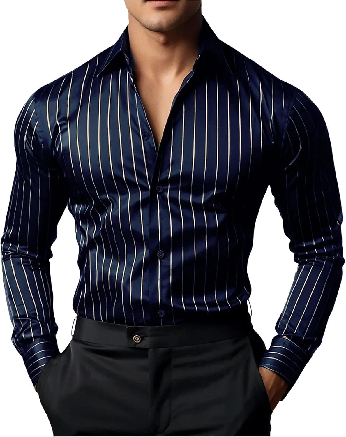 Мужская рубашка с длинным рукавом, slim fit, синий