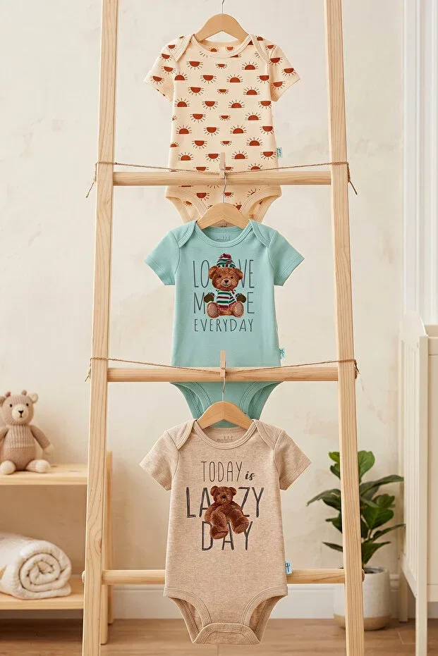 Детское боди-комбинезон для мальчиков хлопковый набор 3 шт Teddy Bear Mahfel, Blue Bej Sun