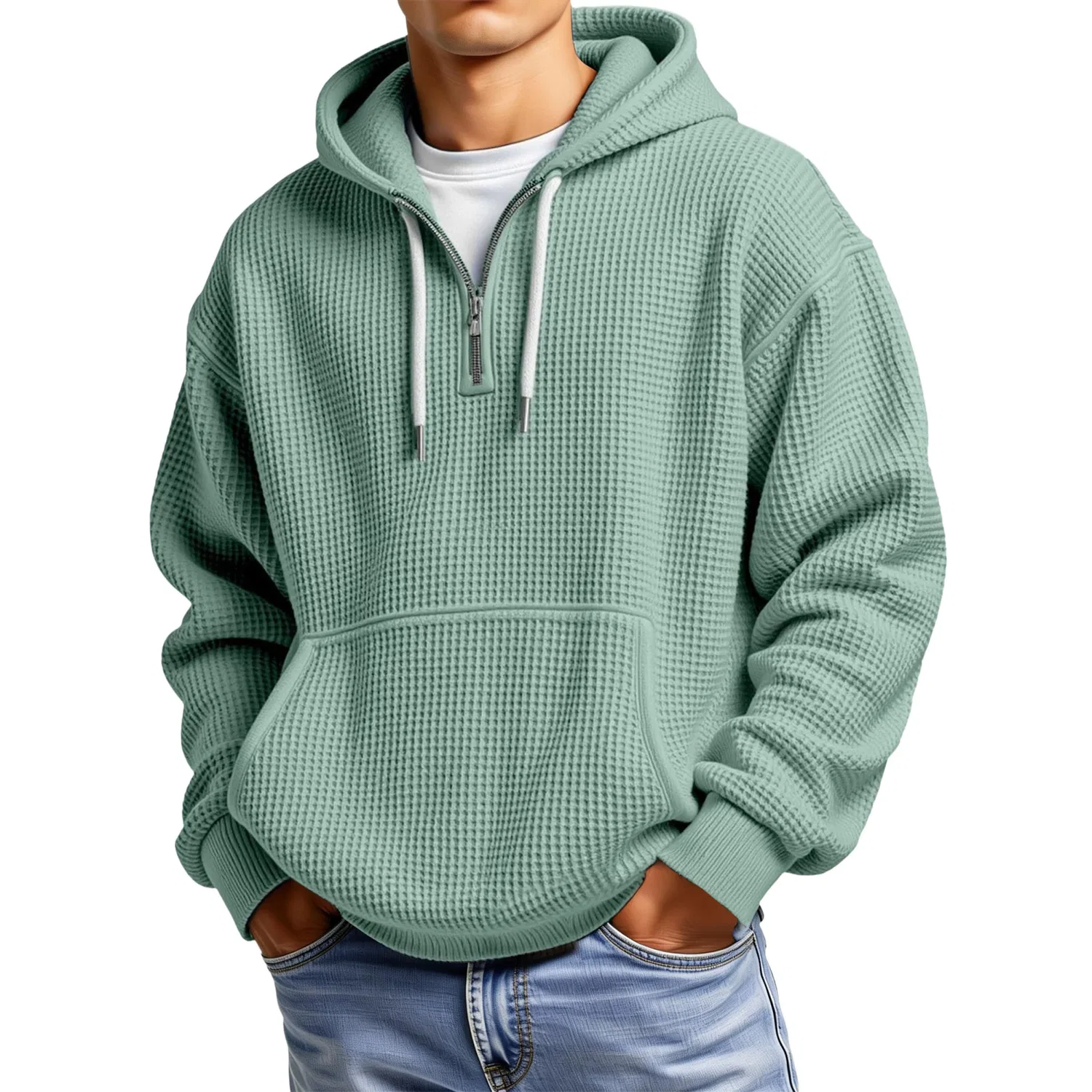 Мужская худи с длинным рукавом на молнии, Light Green