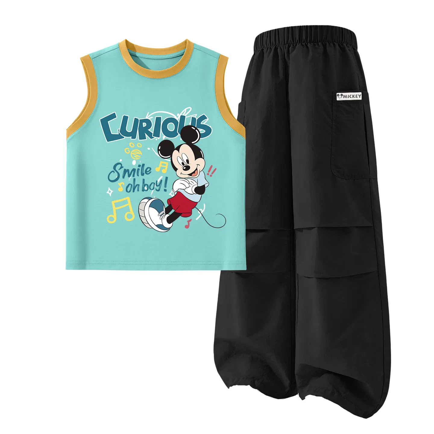 Детский спортивный костюм с круглым вырезом, тонкий и дышащий, Disney, Diyun Relax Orange Blue+Diyun Long Hook-and-Loop K Black