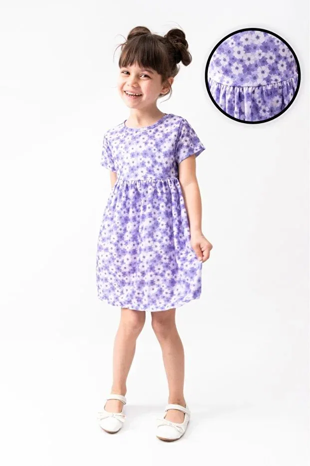 Детское платье для девочек с принтом Summer Short Sleeve Girl's Printed Dress Burliva, Lila — фото 2