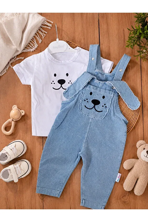 Детский комбинезон для мальчиков джинсовый с моделью Ear detailed Baby Buu, White — фото 2