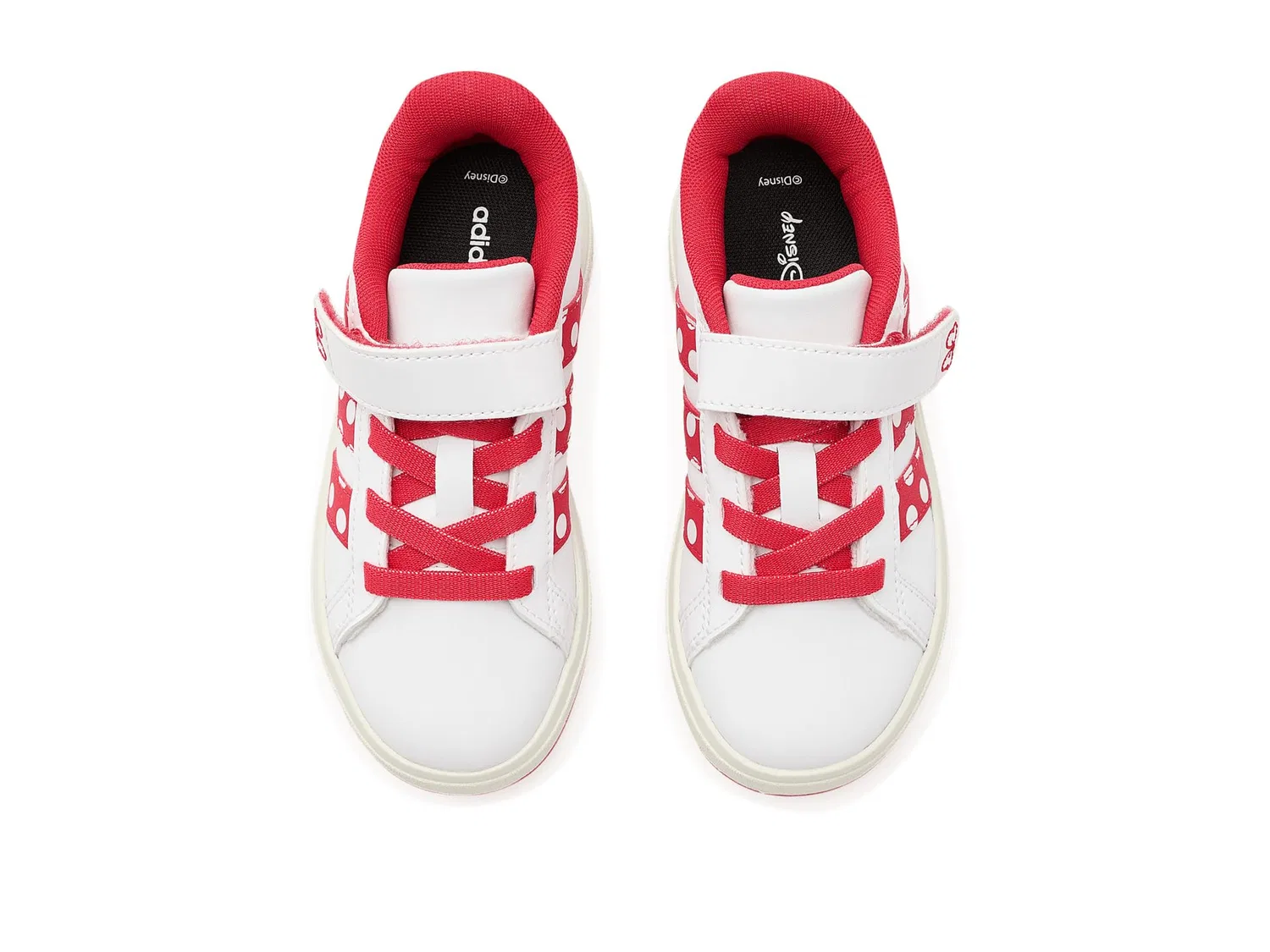 Кроссовки Disney Grand Court Elastic Lace & Strap (для маленьких и больших детей) Adidas Kids, White/Pure Ruby/Off-White — фото 3