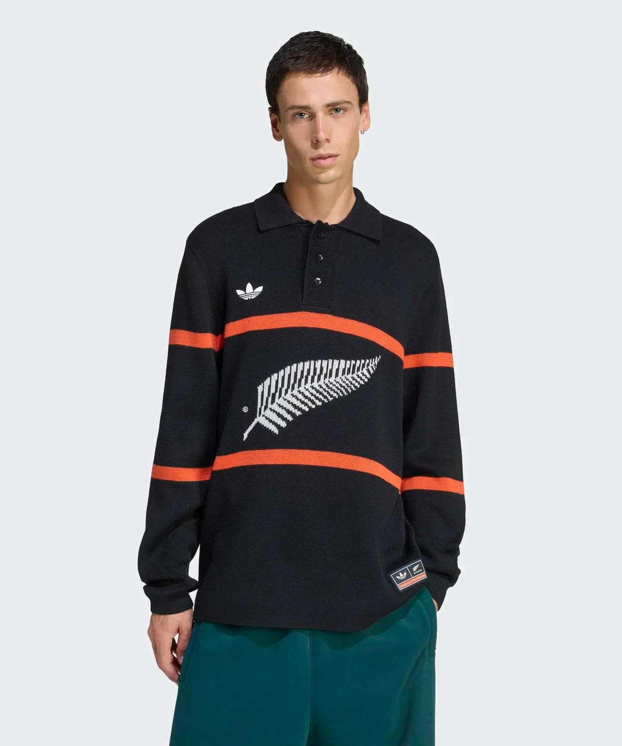 Мужская трикотажная рубашка-поло с длинным рукавомAdidas Originals & All Blacks, Черный