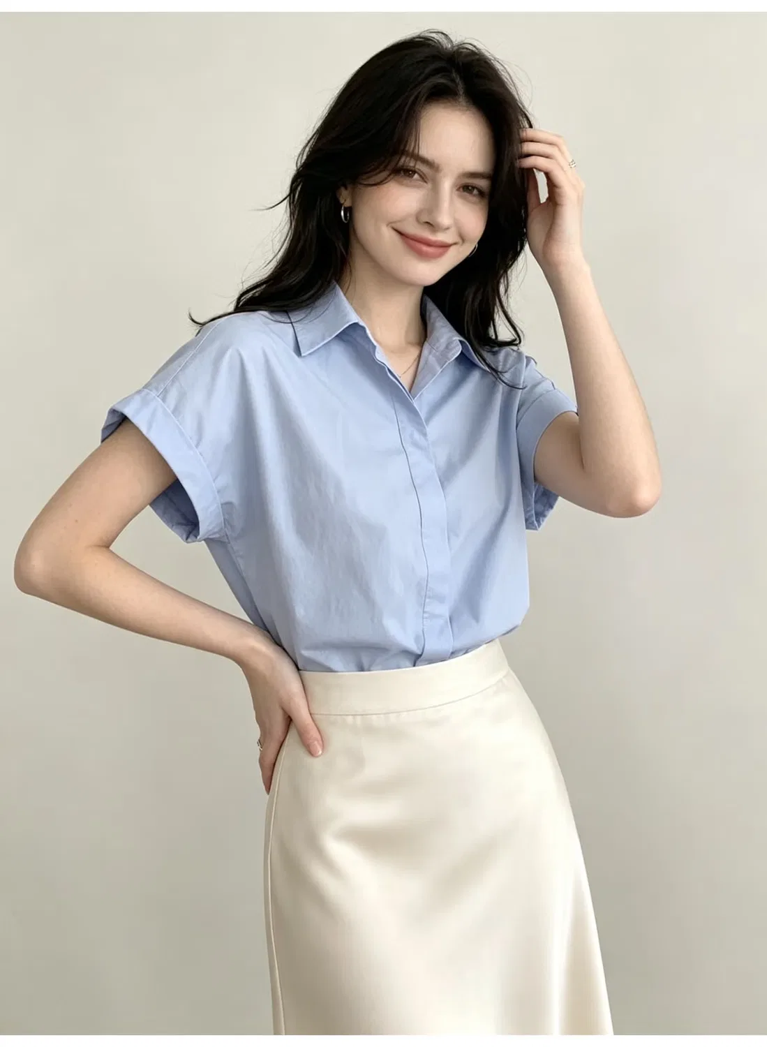 Рубашка с коротким рукавом и отложным воротником Zara, синяя — фото 2