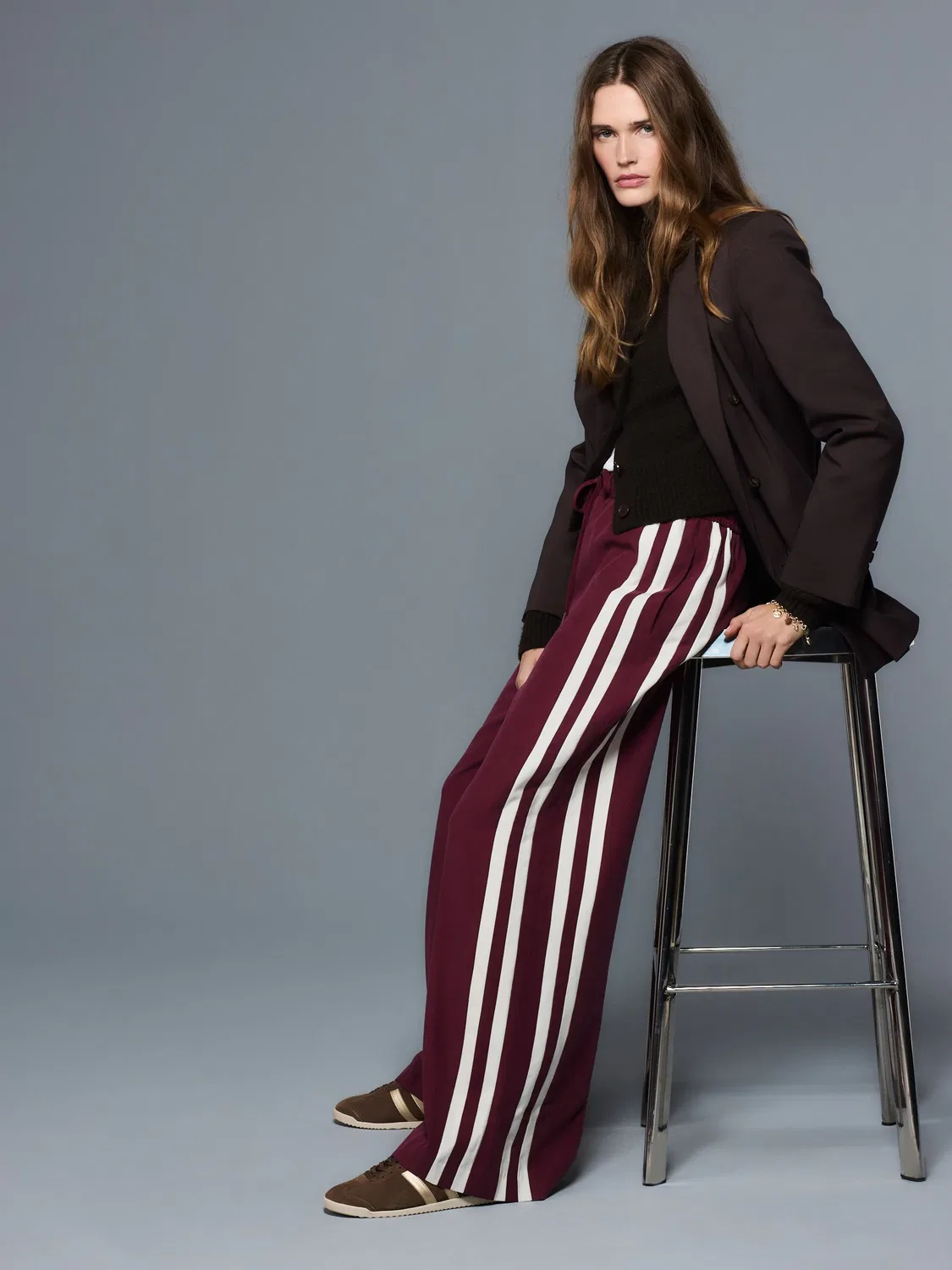 Брюки широкие с лампасами, Burgundy Red Next