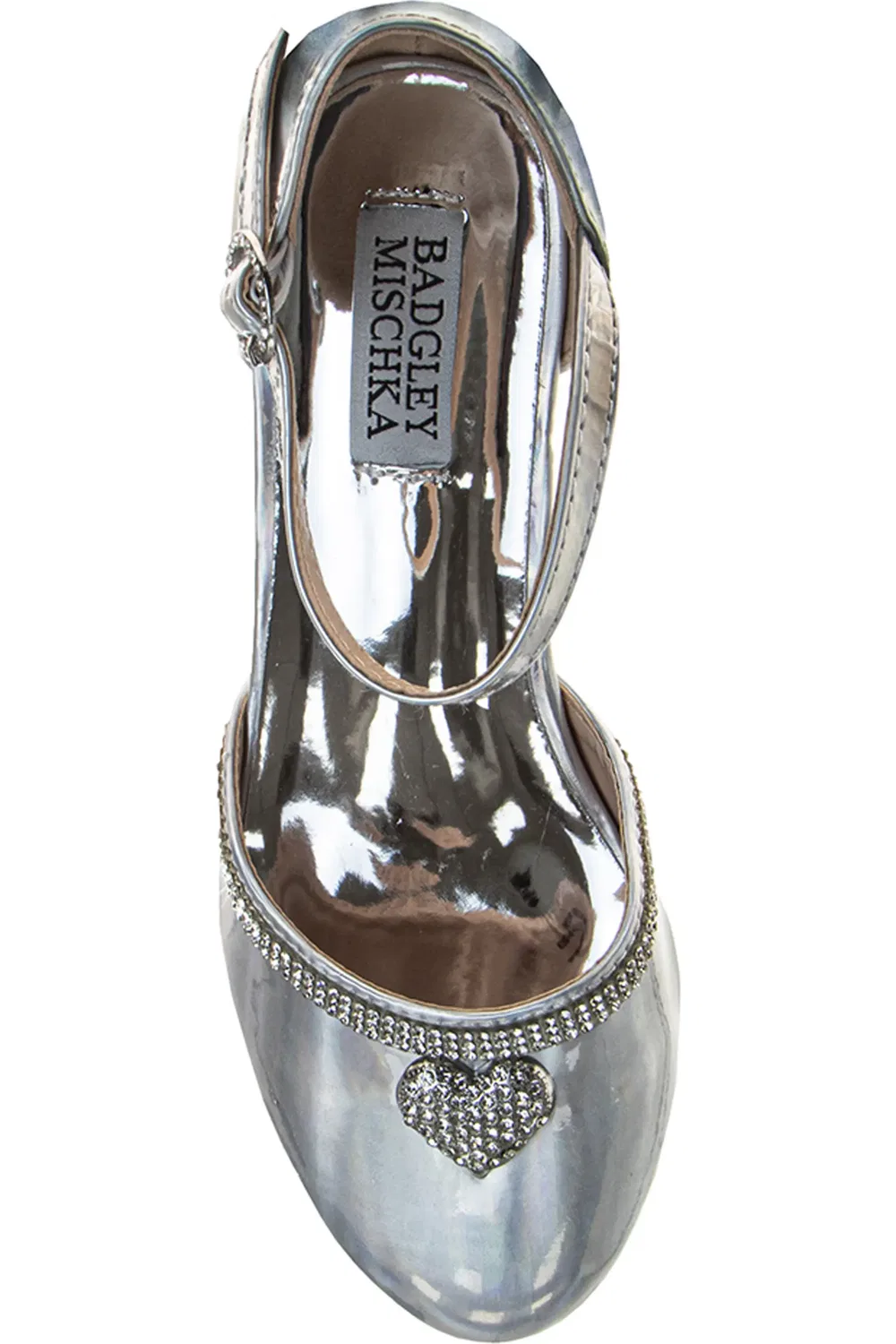 Туфли детские с блестками и кристаллами Ankle Strap Pump Badgley Mischka Collection, Silver Holographic — фото 4