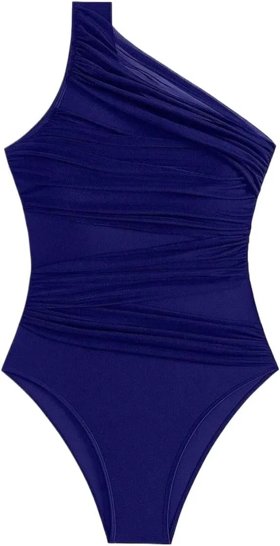 Женский элегантный слитный купальник с драпировкой Ruched Monokini, Navy Blue — фото 2