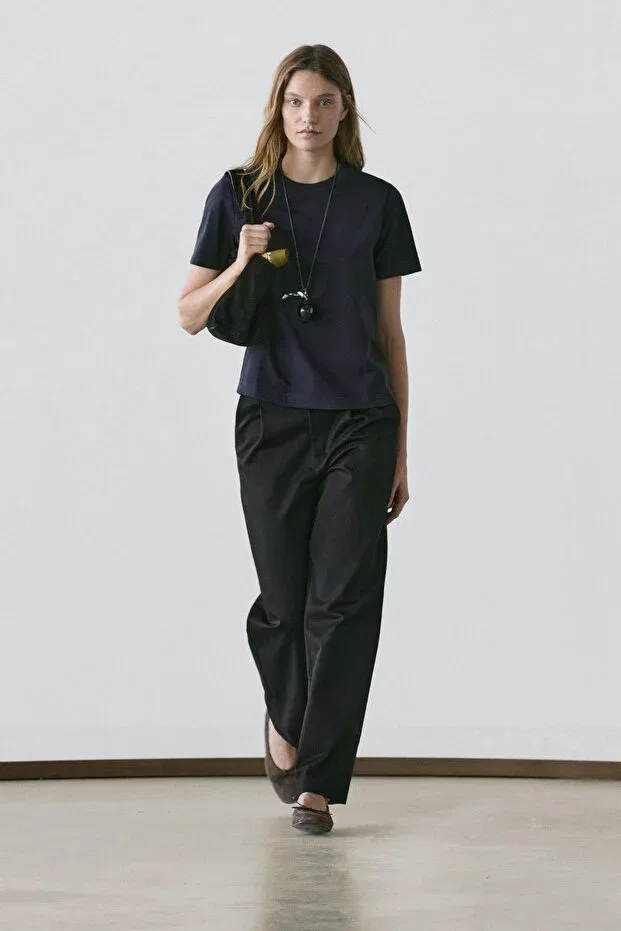Женская футболка хлопковая с коротким рукавом Massimo Dutti, Dark Lacquer