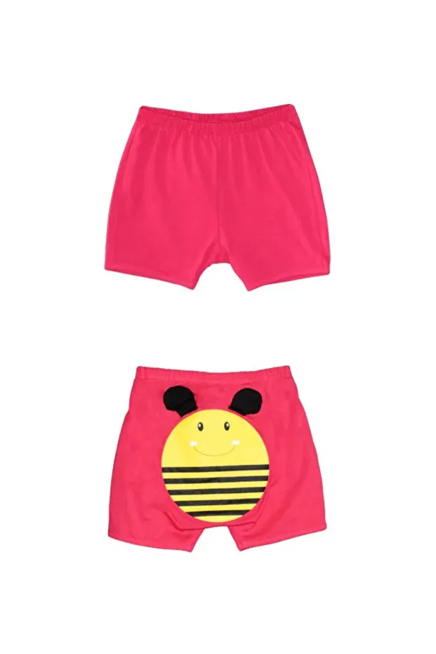 Детские шорты для девочек с принтом Bee Lovetti, Dark Fuchsia — фото 2