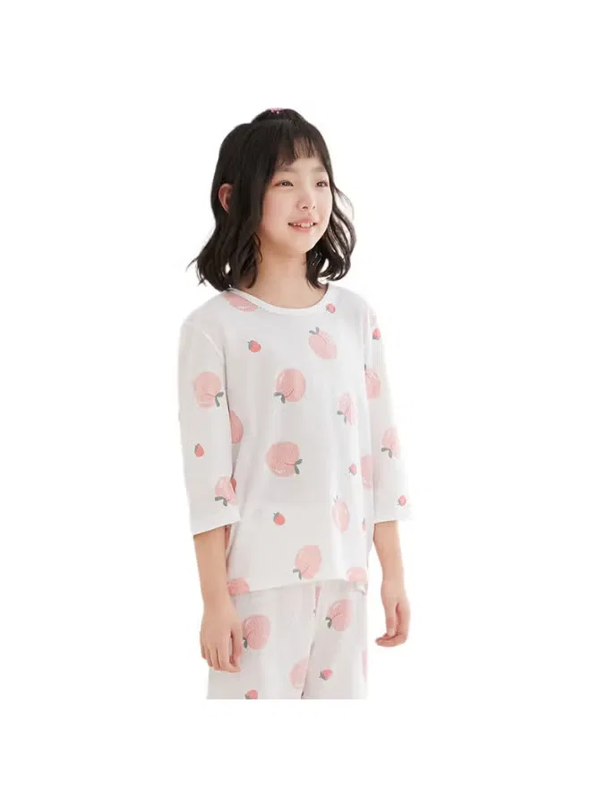 Комплект пижамный с коротким рукавом из хлопковой сетки 3206 Red Bean, белый