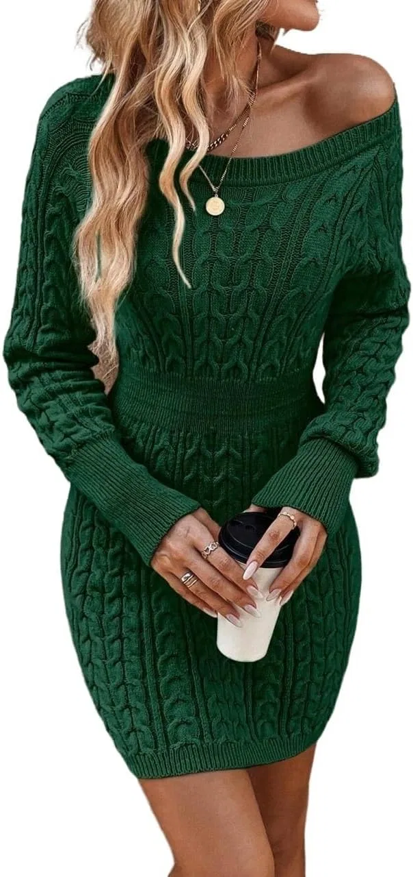 Женское платье-свитер с высокой талией Knitwear, Dark Green