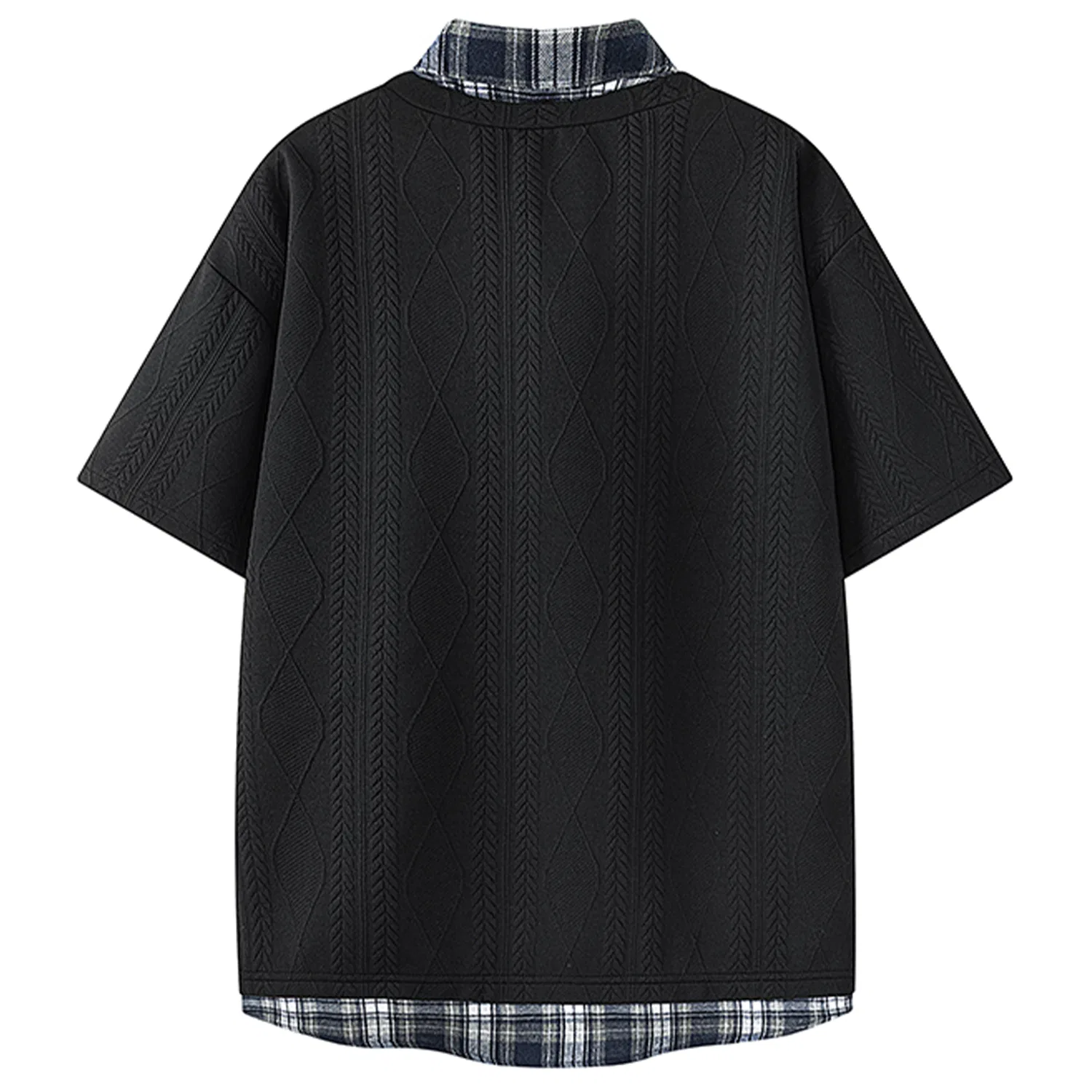 Детская футболка с лацканом модерат прямого кроя Black Patchwork Plaid MostwantedLab, Black Patchwork Plaid — фото 4