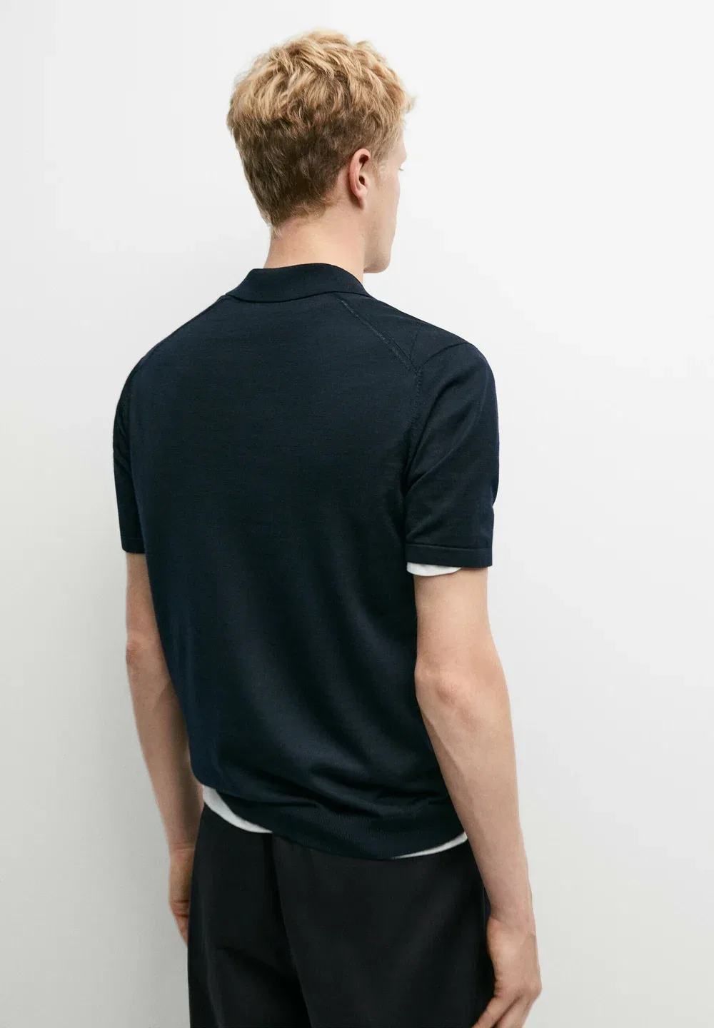 Вязаный поло-свитер с ромбовидным узором - рубашка поло Massimo Dutti, Dark Blue — фото 3