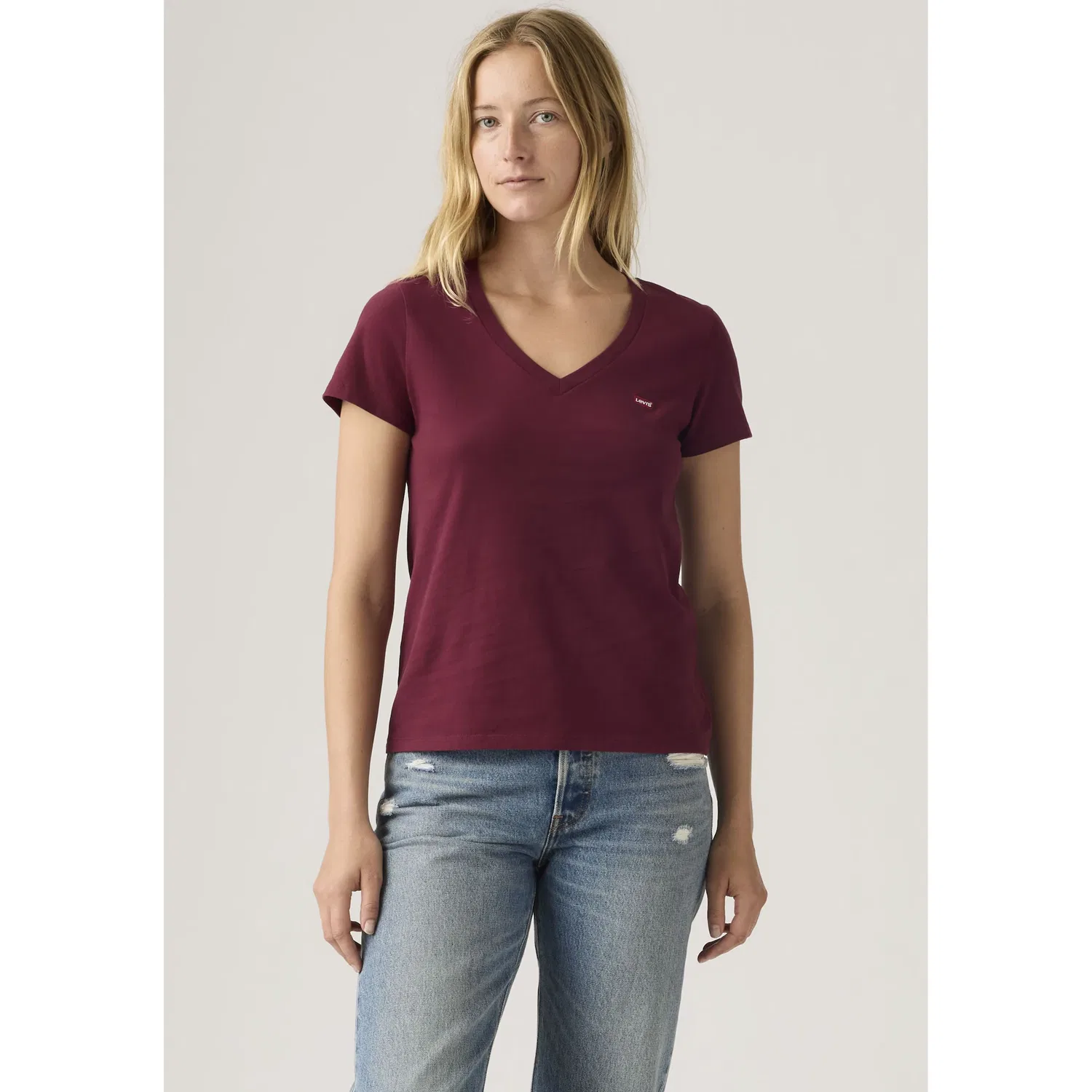 Женская футболка с V-образным вырезом Levi's, Tawny Port Cotton