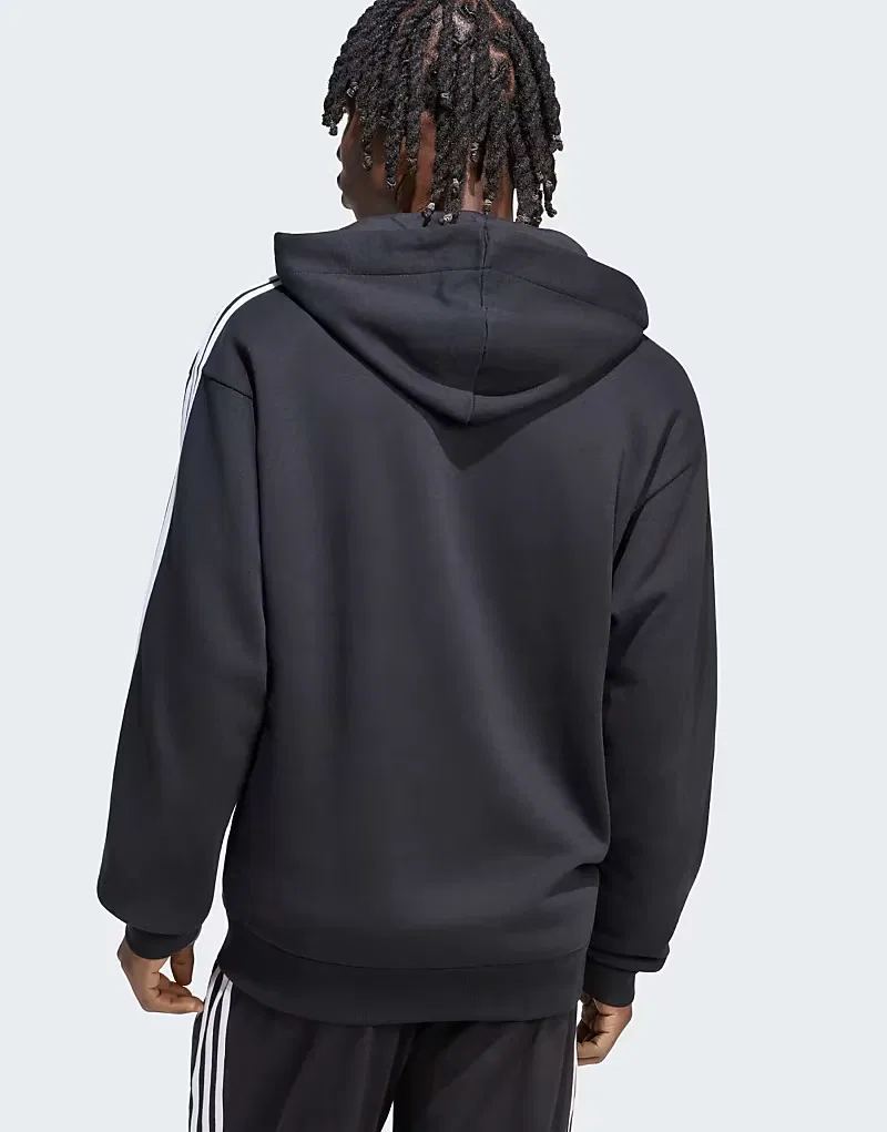 Худи Adidas Performance Essentials с тремя полосками, из французского махрового трикотажа, на молнии, черно-белое — фото 3