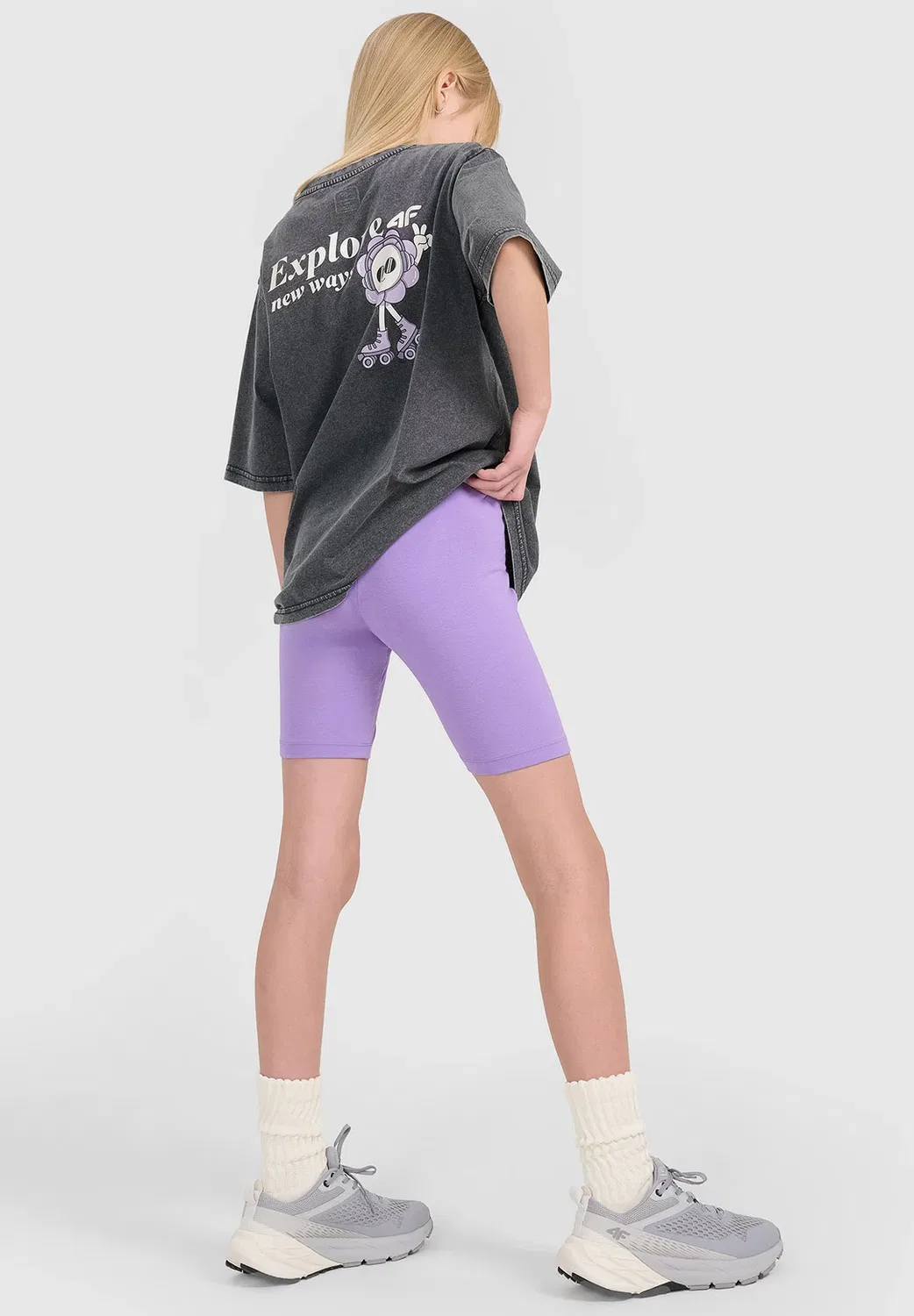 Legginsy kolarki dzianinowe dziewczęce - czarne 122 (6-7 лат) - леггинсы 4F, Violet — фото 3
