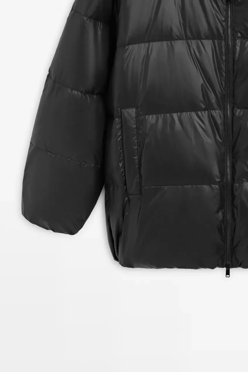 Пуховик Massimo Dutti Suede Puffer Jacket Down Jacket, High Neck, черный — фото 4