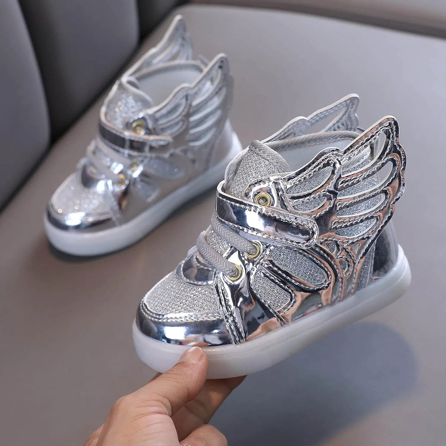 Детские кроссовки с подсветкой для мальчиков и девочек с высоким верхом, Silver — фото 2