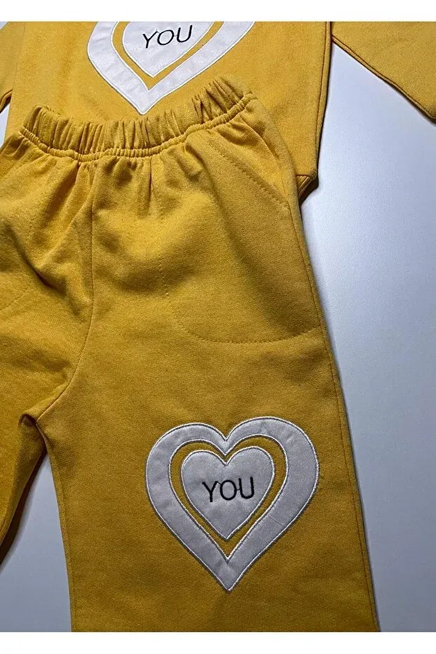 Детский комплект свитшот и брюки с сердечками Kids Clup, Dark Yellow — фото 3
