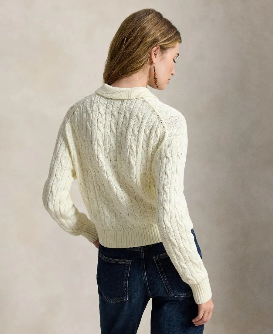 Кардиган женский с воротником-поло, длинным рукавом Polo Ralph Lauren, Clubhouse Cream — фото 4