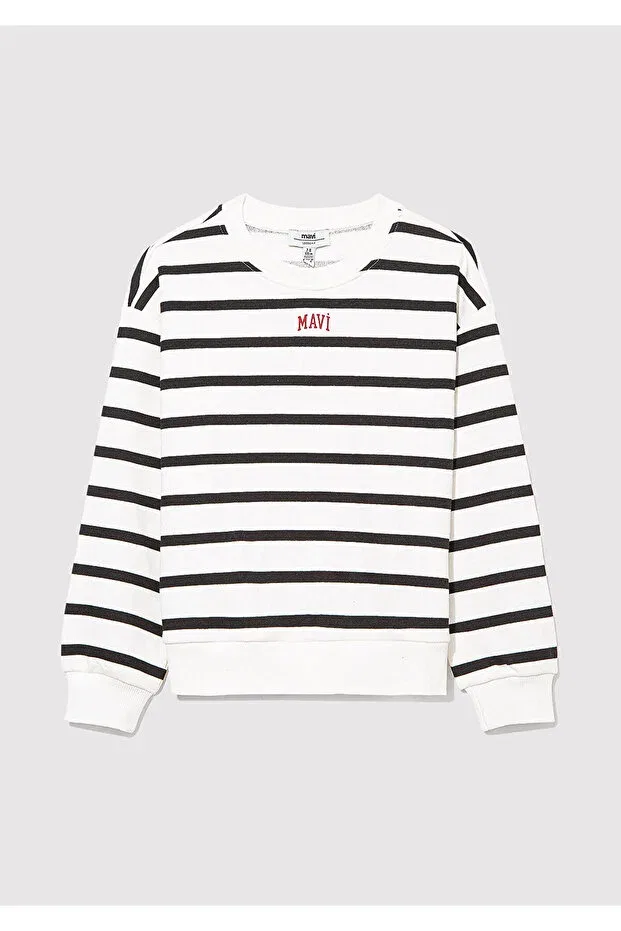 Детское для девочек свитшот с принтом Logo Printed Black Striped Mavi, Black-900 — фото 2
