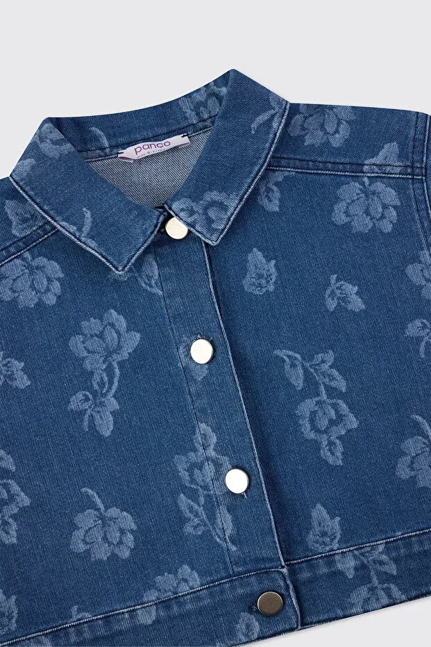 Детская джинсовая куртка с цветочным узором цвета индиго Panço — фото 3
