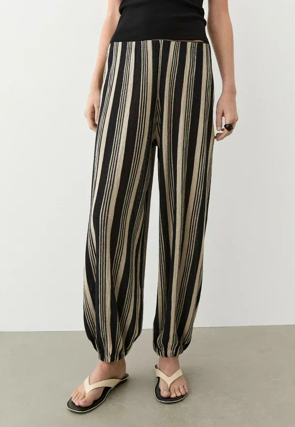 Брюки со свободной посадкой Striped sarouel co-ord pants Massimo Dutti, черный
