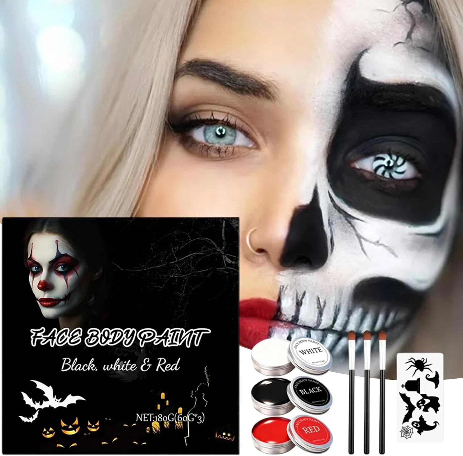 Набор аквагрима водостойкий Halloween Face Paint, 3 цвета, для взрослых и детей — фото 3