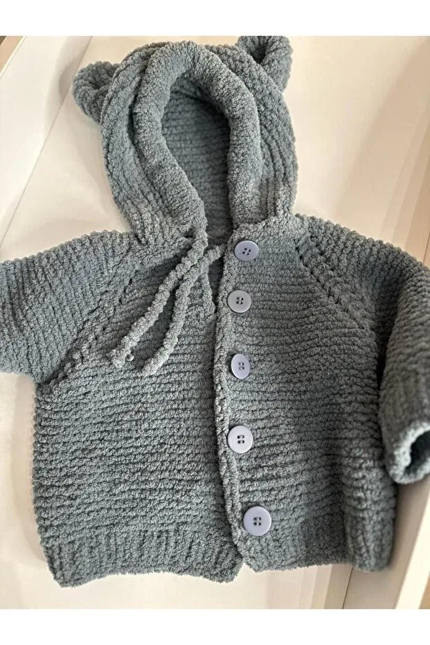 Детский кардиган на молнии с капюшоном Teddy bear cardigan Numistore, Gray — фото 4