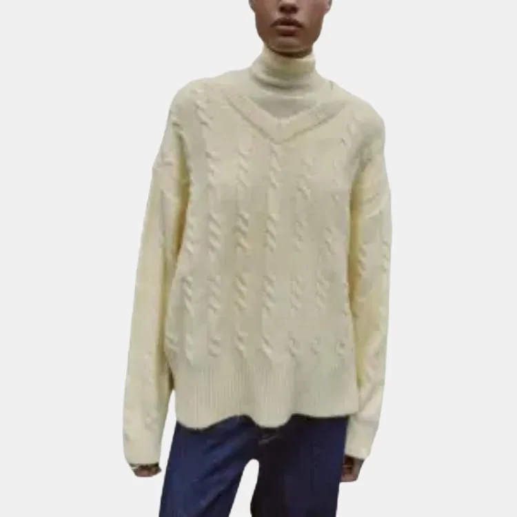Женский свитер с V-образным вырезом Light Yellow ZARA — фото 4